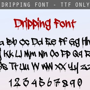 Carattere gocciolante TTF, SVG, Png, carattere sanguigno, carattere gocciolante Halloween, carattere insanguinato, alfabeto insanguinato - carattere per Cricut e Silhouette