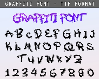 Graffiti Font, Urban Font - Font Bundle TTF - Alphabet Letters & Numbers Cricut Fonts - Digital Download