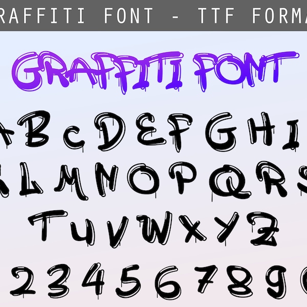 Graffiti Font, Urban Font - Font Bundle TTF - Alphabet Letters & Numbers Cricut Fonts - Digital Download