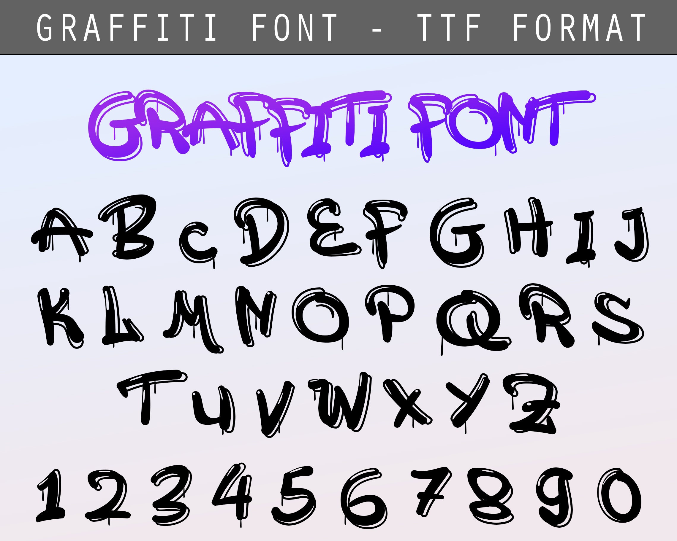 Graffiti Font, Urban Font Font Bundle TTF Alphabet Letters Numbers ...