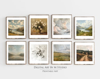 Vintage Gallery SET Printable - Square Sized, European Gallery Art, Neutral Tones, Sketches, Botanical Prints - GA1 - Digital Download