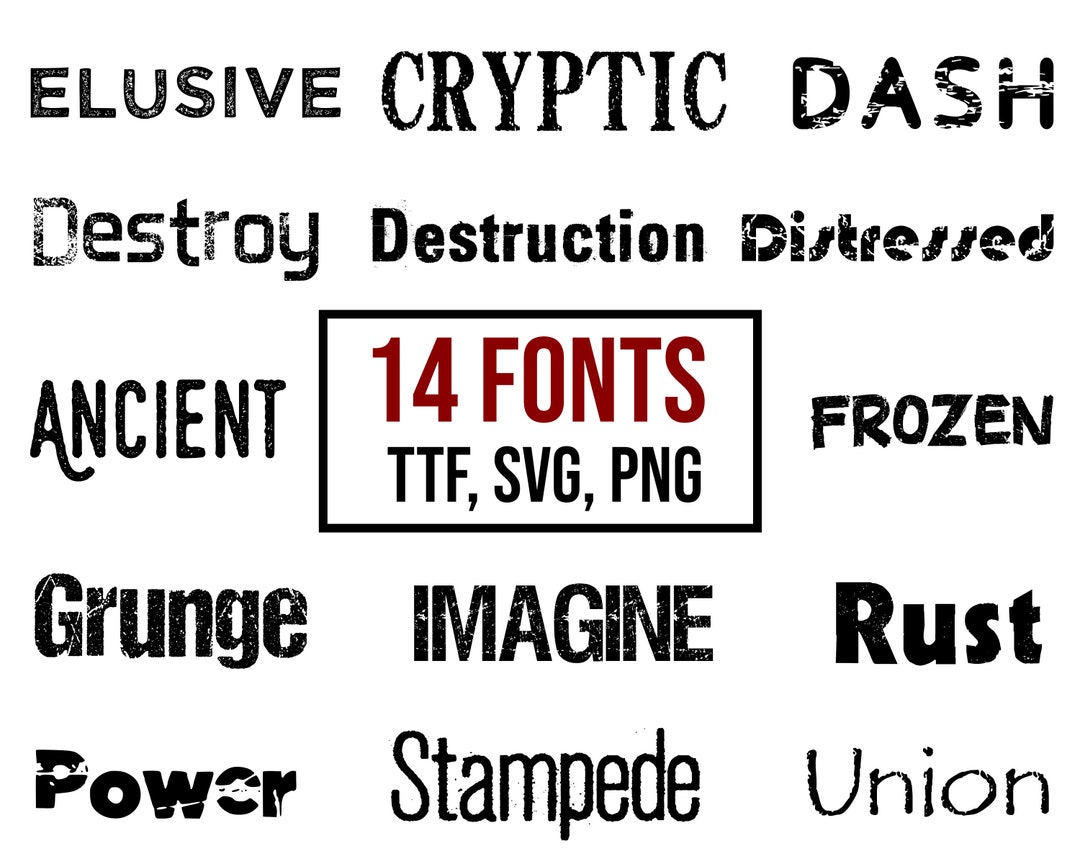 14 Distressed Fonts BUNDLE TTF, SVG, Png, Distressed Font, Letters and ...