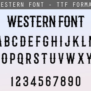 May include: Western font alphabet in black with uppercase letters A through Z and numbers 1 through 9. The font is a bold, serif style.