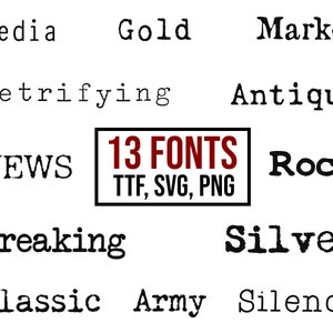 13 typemachine lettertype BUNDEL TTF, SVG, Png, letters en cijfers, typemachine alfabet, retro lettertype, vintage lettertype bundel