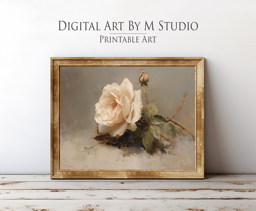 Moody Roses Still Life Oil Painting - Romantic Vintage Wall Art, Decor ...