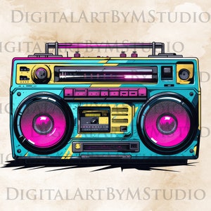 Boombox PNG, 80s Clipart, Hip Hop, Boom Box Clipart, Retro PNG, Boombox, Boombox Art, Retro Clip Art, Sublimacja - Pobieranie cyfrowe