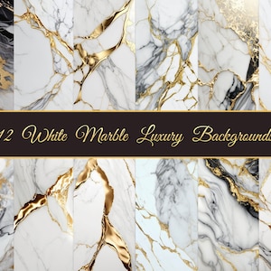 May include: Twelve white marble backgrounds with gold veining. The backgrounds are arranged in a grid pattern.