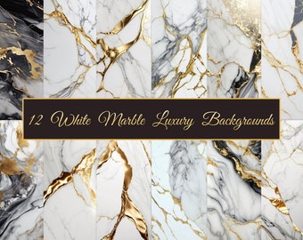 May include: Twelve white marble backgrounds with gold veining. The backgrounds are arranged in a grid pattern.