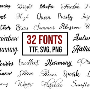 32 Fuentes de caligrafía BUNDLE TTF, SVG, Png, Fuente de caligrafía, Letras y números, Fuentes Cricut, Fuentes Canva, Fuentes de script, Manuscritas