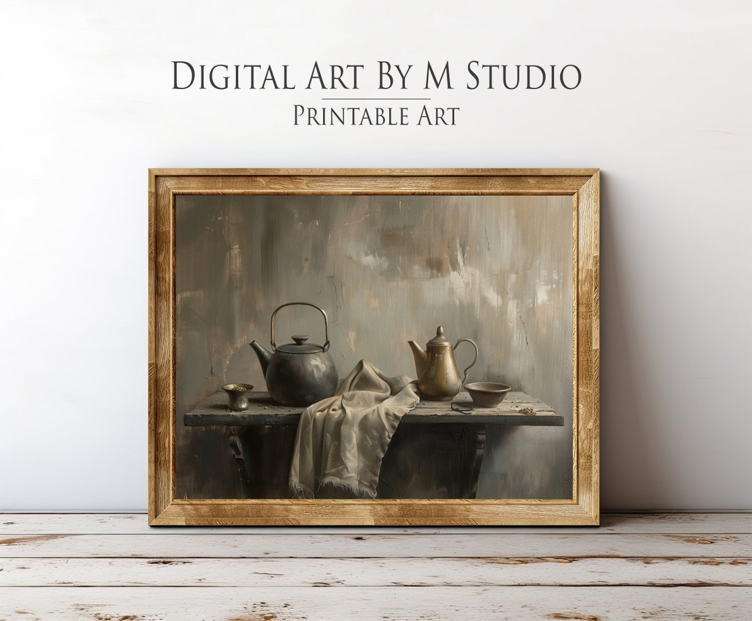 kitchen prints wall art - etsy canada | gravures de... Vintage Rustic Kitchen Painting, Farmhouse Print, Wall Decor ...