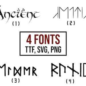 4 fuentes nórdicas BUNDLE TTF, SVG, Png, letras y números, alfabeto nórdico, fuente noruega, antigua, fuentes Cricut, fuentes Canva, fuente celta
