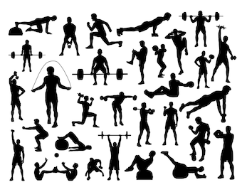 Gym SVG Bundle, PNG - Gym Silhouettes Svg, Fitness Svg, Workout Svg, Exercise Svg, Gym Clipart, Cut Files for Cricut, Silhouette