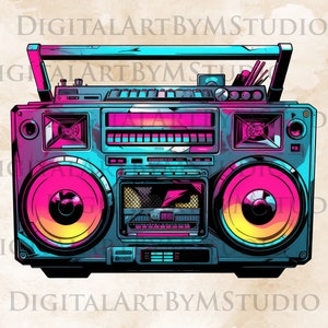 Boombox PNG, jaren '80 clipart, hiphop, Boom Box clipart, retro PNG, Boombox, Boombox kunst, retro illustraties, sublimatie-digitale download