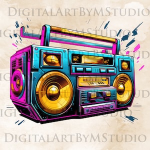 Boombox PNG, Clipart des années 80, Hip Hop, Boom Box Clipart, Retro PNG, Boombox, Boombox Art, Retro Clip Art, Sublimation - Téléchargement numérique