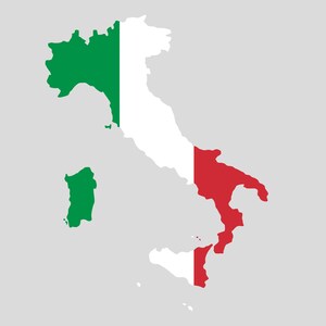 Può includere: Una mappa dell'Italia con i colori della bandiera italiana: verde, bianco e rosso.