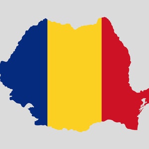 May include: A blue, yellow, and red map of Romania. The colors of the map are the same as the colors of the Romanian flag.