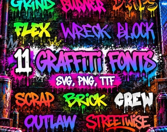 11 Graffiti Fonts, Urban Font - Font Bundle #2 SVG, PNG, TTF