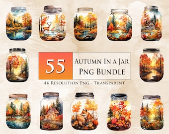 55 Autumn in a Jar PNG Bundle - Autumn Clipart, Watercolor Clipart, Fall Season, Scrapbook, Paper Crafts, Fall Spell - Digital Download