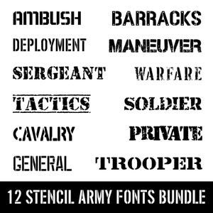 12 Stencil Army Fonts Bundle TTF, SVG, PNG - Army Font - Fonts for Cricut, Canva & Silhouette - Digital Download