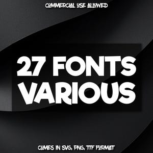 Paquete de 27 fuentes variadas: TTF, SVG, PNG, letras y números, fuentes variadas, fuentes Cricut, fuentes Canva, fuentes Script, fuentes Wizard, fuentes Movie