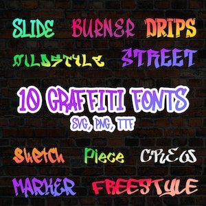 10 caratteri Graffiti, caratteri urbani - Pacchetto di caratteri n. 3 SVG, PNG, TTF - Lettere dell'alfabeto e numeri Cricut Fonts - Download digitale
