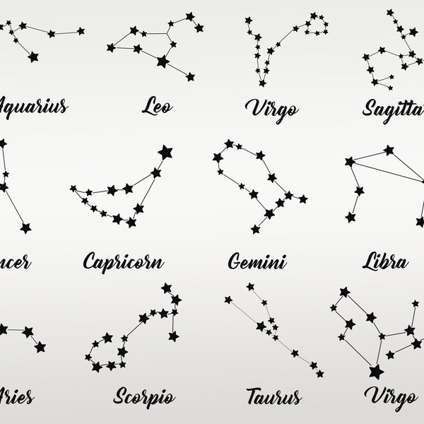 Sternbild SVG Bundle, Sternzeichen Konstellationen SVG, Png, Horoskop SVG, Datei für Cricut, Silhouette, Cameo, Vektor, Aufkleber