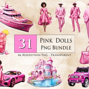 31 Afro Doll Clipart PNG, Black Doll, Transparent PNG, Pink Fashion Doll, Sublimation, Pink Yacht - Digital Download