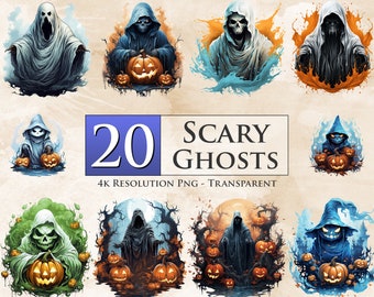 20 Halloween Ghosts PNG Bundle - Spooky Ghost PNG, Sublimation Png, Transparent, T-Shirt Design, Printable, Clipart - Digital Download