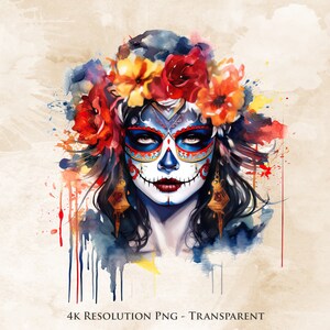 Calavera Catrina Acuarela PNG Bundle - Sublimación Dia De Los Muertos, Halloween Mexicano, Calavera de Azúcar, Transparente, Imprimible