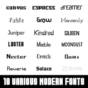 Pacote com 18 fontes modernas variadas nº 3 - Otf, Ttf, SVG, PNG, letras e números, fontes Cricut, fontes Canva, fontes Procreate - Download digital