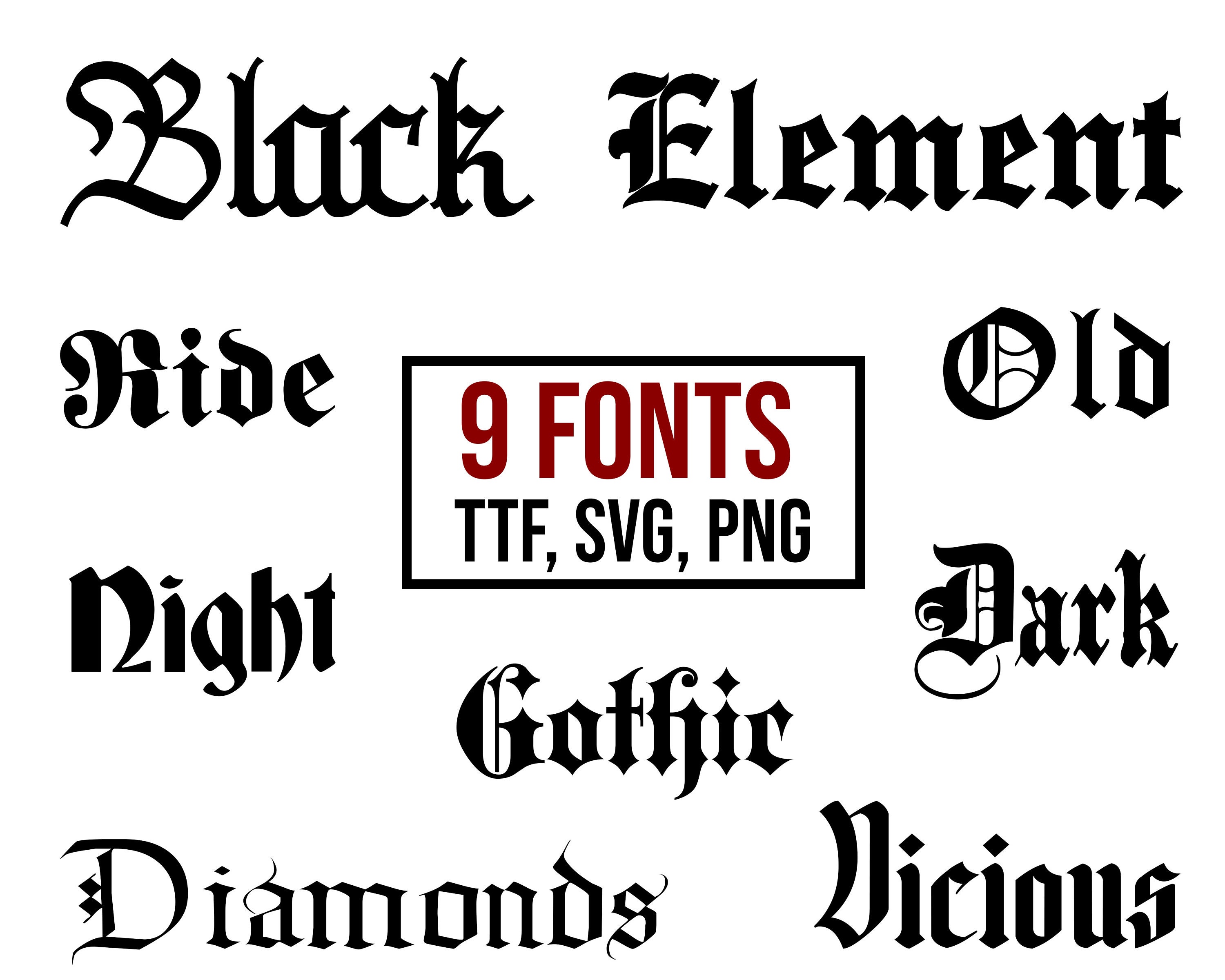 9 Gothic Vintage Font BUNDLE #1 TTF, SVG, Png, Letters and Numbers, English Fonts, Cricut Fonts, Canva Fonts, Old English Font