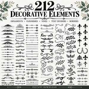 212 Decorative Elements SVG, Ornaments svg, Flourishes Svg, Vines Svg, Text Dividers Svg, Dividers Borders Svg - Instant Download