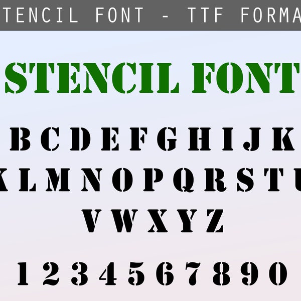 Stencil Font TTF - Army Font - Fonts for Cricut & Silhouette - Digital Download