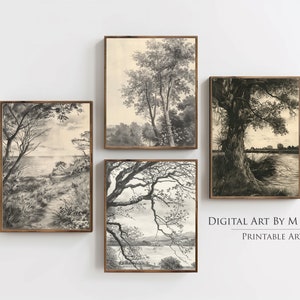 Set of 4 Vintage Prints - Vintage Drawings, Neutral Art Prints, Antique Wall Art, Minimalist Artwork - GA19 - Digital Download