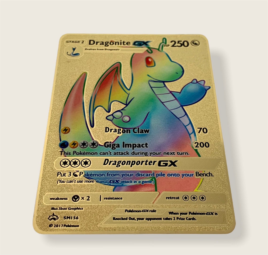 Dragonite GX Gold Metal Pokémon Card Etsy