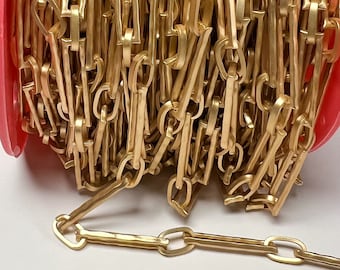 Matte Gold Large Hammered Textured Rectangle Chain,  Large Link Chain,  Big Chain. [CH779EG]