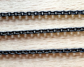 2mm Matte Black Round Pendant Chain. Black Necklace Chain, Black Chain. [CH777EB]