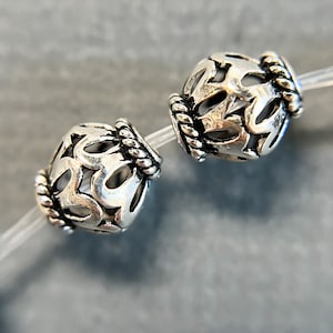 Bali Silver Beads, Sterling Silver Beads, Polished 9.5 x 8.5 mm