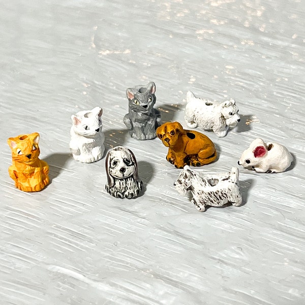 Clay beads, Ceramic animal beads, dogs, cats, mouse, miniature clay animals, handmade Peru,South American beads