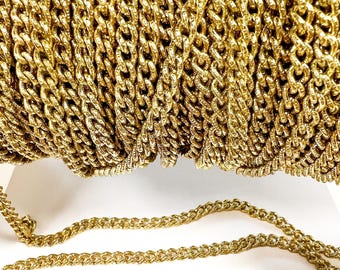 Vintage 80s 90s Gold Tone Chain ~ Flat Curb Vintage Oval Link