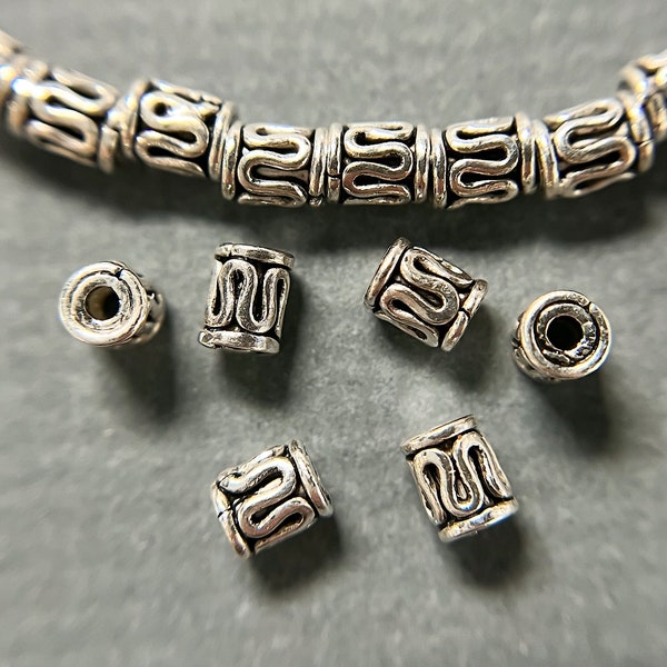 Bali Silver Beads, Sterling Silver Tube Beads - 5mm 4 pieces