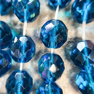 11mm, Czech Glass Beads, Capri Blue AB Beads, Fire Polished Beads, Strand of 25 Beads, Round Faceted. Bohemian Crystal, . [Czech 185].