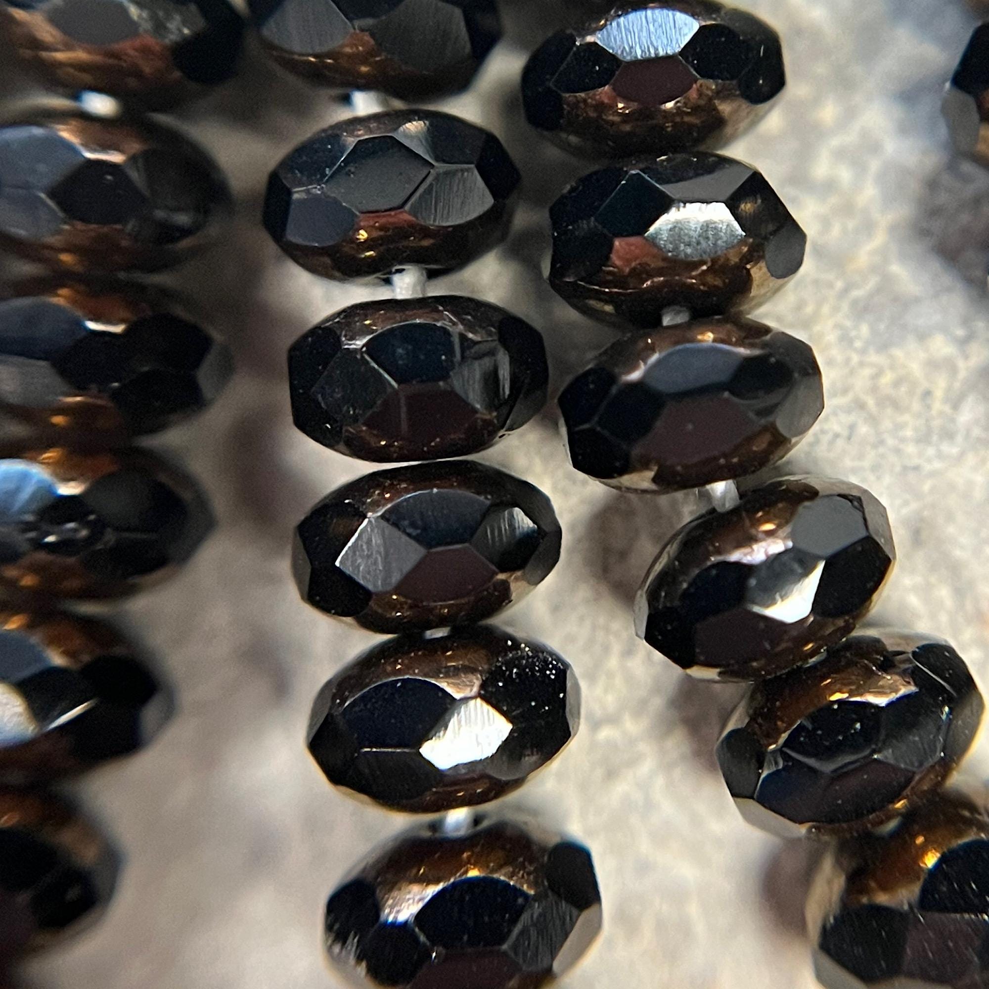 6mm, Czech Glass Beads, Extreme Dark Brown, Bronze Washed -Fire Polished Beads, Faceted Rondelle, 25 Beads, Jewelry Making. [Czech 129].