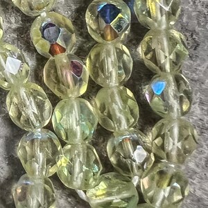 6mm, Czech Glass Beads, Lemon Drop AB - Fire Polished Beads, Strand of 25 Beads, Faceted Beads. Vintage Beads, Jewelry Making. [Czech 128].