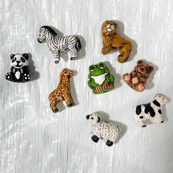 Clay beads, Ceramic animal beads, lion, panda bear, zebra, giraffe, teddy bear, cow, sheep, frog, handmade Peru,South American beads