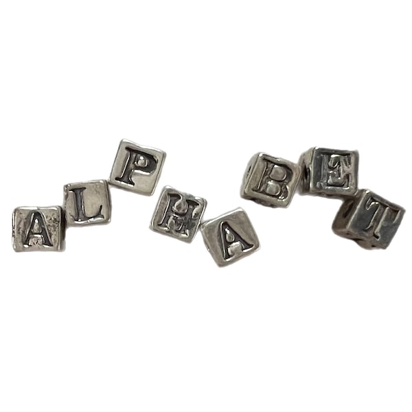4mm Alphabet Letters Sterling Silver Block Beads