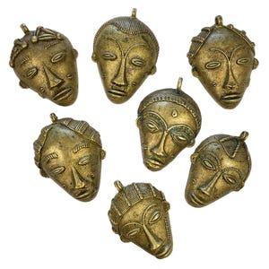 African Brass Mask, Large Brass Pendant, Ghana Ashanti Brass Bead. Artisan Jewelry. [CH9144EAF]
