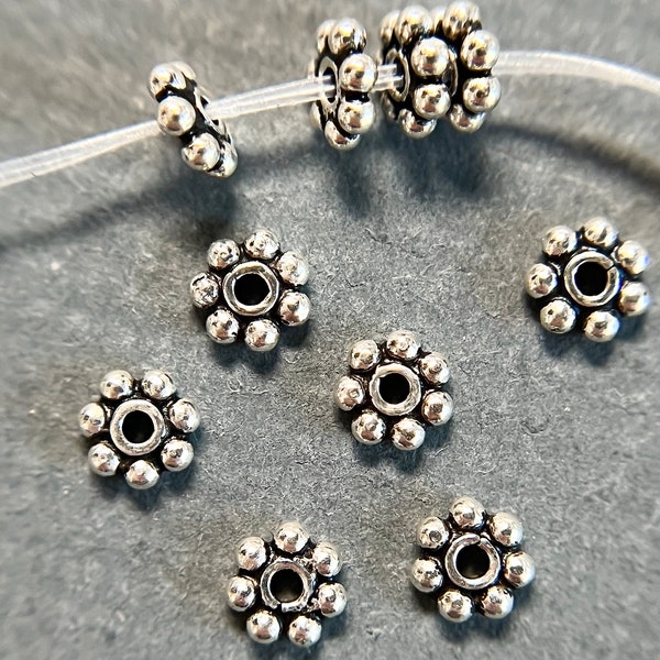 5mm .925 Bali Sterling Silver Daisy Spacers, Silver Flower Beads, Sterling Jewelry Supplies, Sterling Silver Jewelry Findings. 24 Pieces