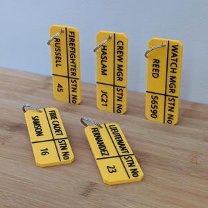 Firefighter Breathing Apparatus Key Ring | Fire Officer Yellow Bag Tag | Personalised Fire Station Tally | Fireman Identity Keychain