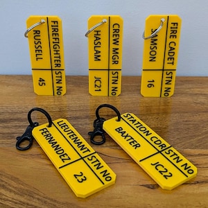 Firefighter Breathing Apparatus Key Ring | Fire Officer Yellow Bag Tag | Personalised Fire Station Tally | Fireman Identity Keychain